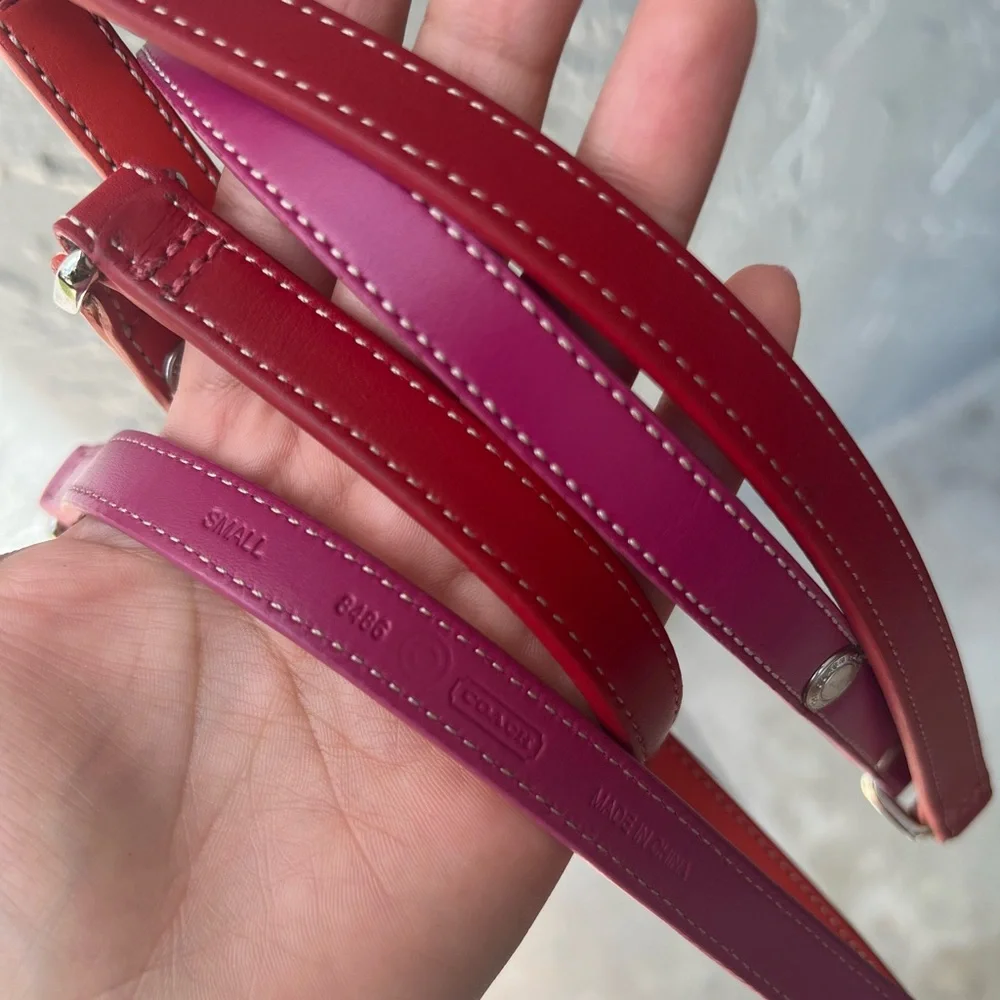 Coach Pink and Red Leather Dog Leash with Silver Hardware